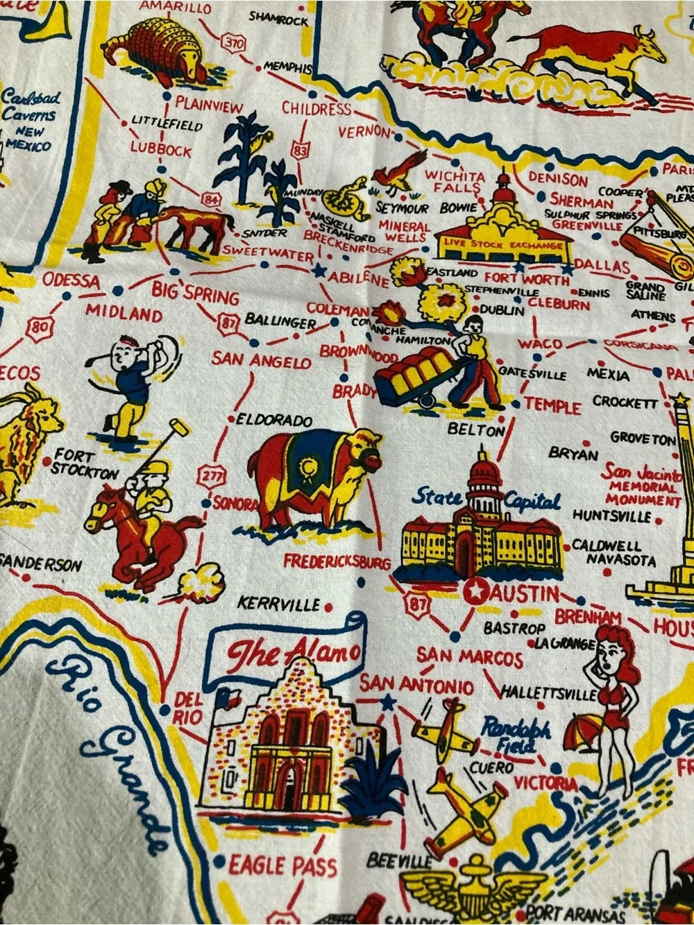 Texas souvenir Rodeo Printed Tea Towels - White with Red & Yellow Accents
